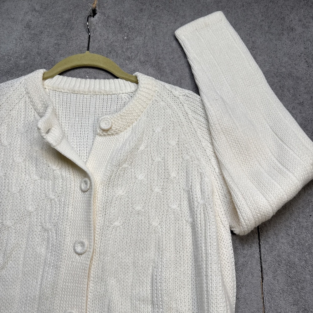 Vintage Cream Cable Knit Cardigan‎ Hand Knit Button Front Women's Sweater